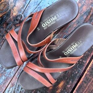 Mephisto Brown Leather Crossover Sandals-Size 41
